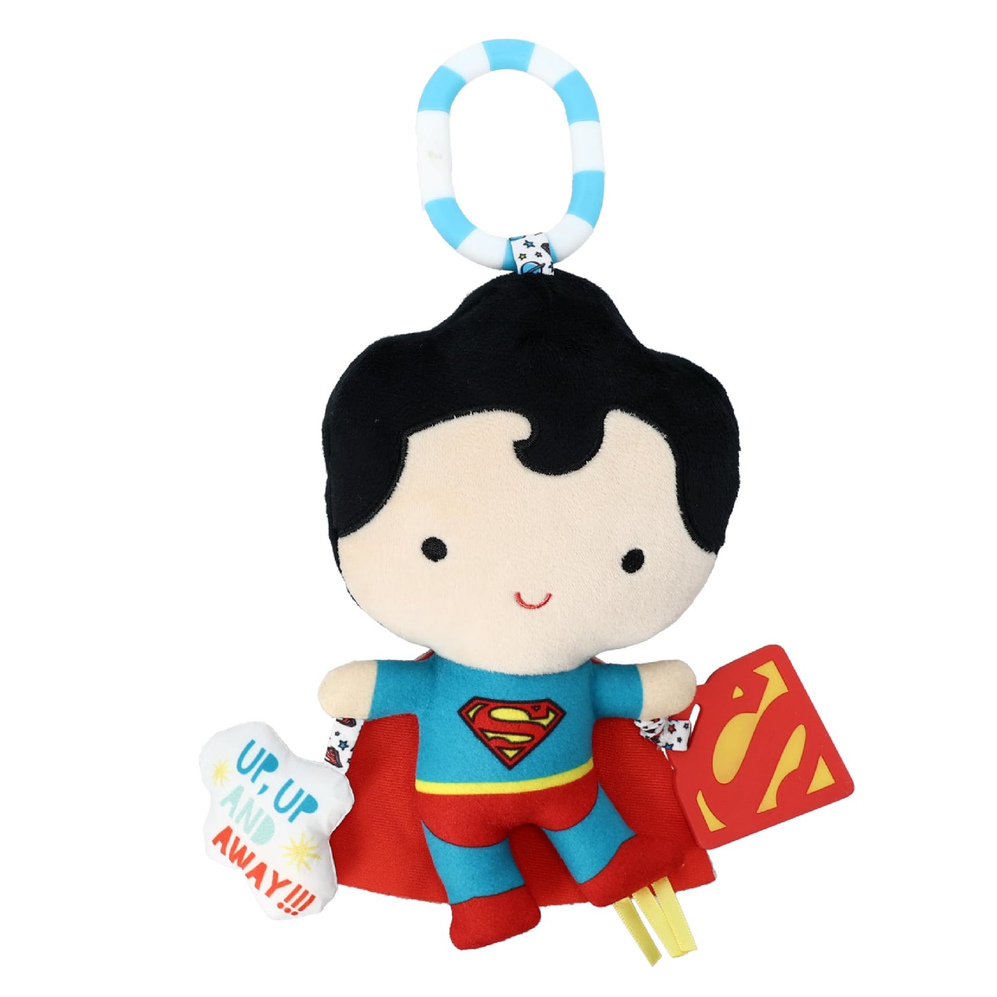 Kids Preferred DC Comics Superman Multi Sensory Activity Toy with Teethers, Crinkle Textures, and Clip for On The Go Fun for Infant and Baby Boys