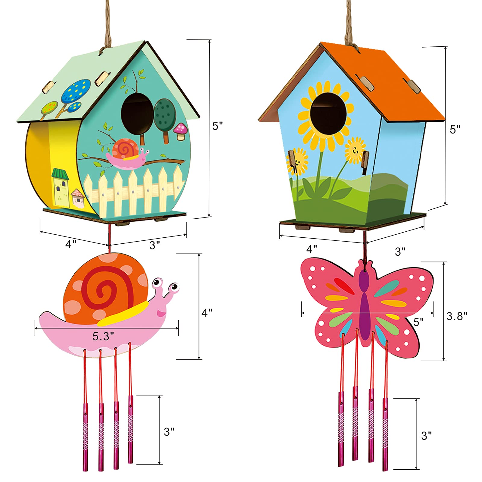 Home Composer 4 Pack DIY Bird House Wind Chime Kits for Children to Build and Paint, Wooden Arts and Crafts for Kids Girls Boys Toddlers Ages 8-12 4-6