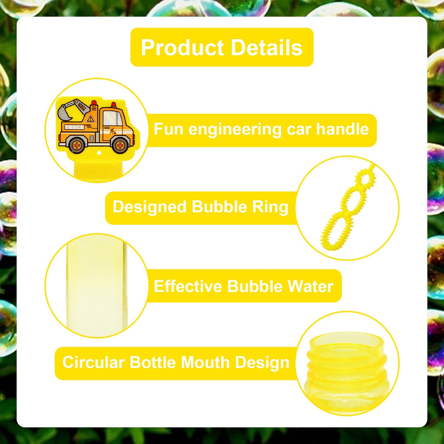 24 Pack Construction Truck Bubble Wands for Kids - Large Cartoon Excavator Bubbles Bulk with Refill Solution Toys for Carnival, Goodie Bag Stuffers