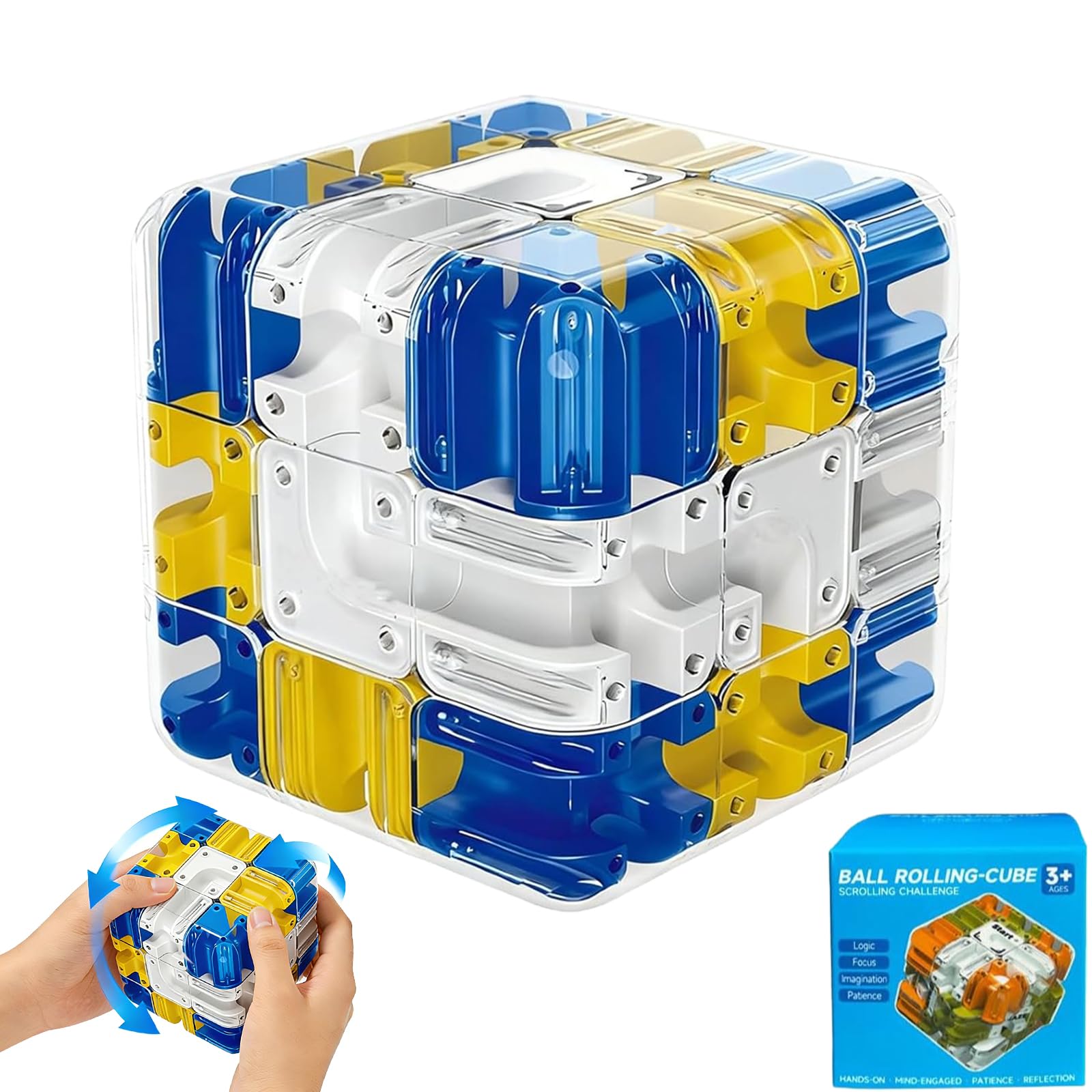 3D Rolling Ball Maze Cube, Marble Labyrinth Cube, 3D Labyrinth Puzzle Cube, Spatial Awareness Brain Training Educational Focus Game Gift for Adults
