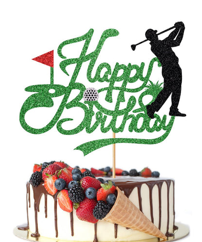 Crseniny Golf Happy Birthday Cake Topper?Golf Ball Player Cake Decorations?Glitter Happy Birthday Cake Topper - Sports Themed Party Decoration