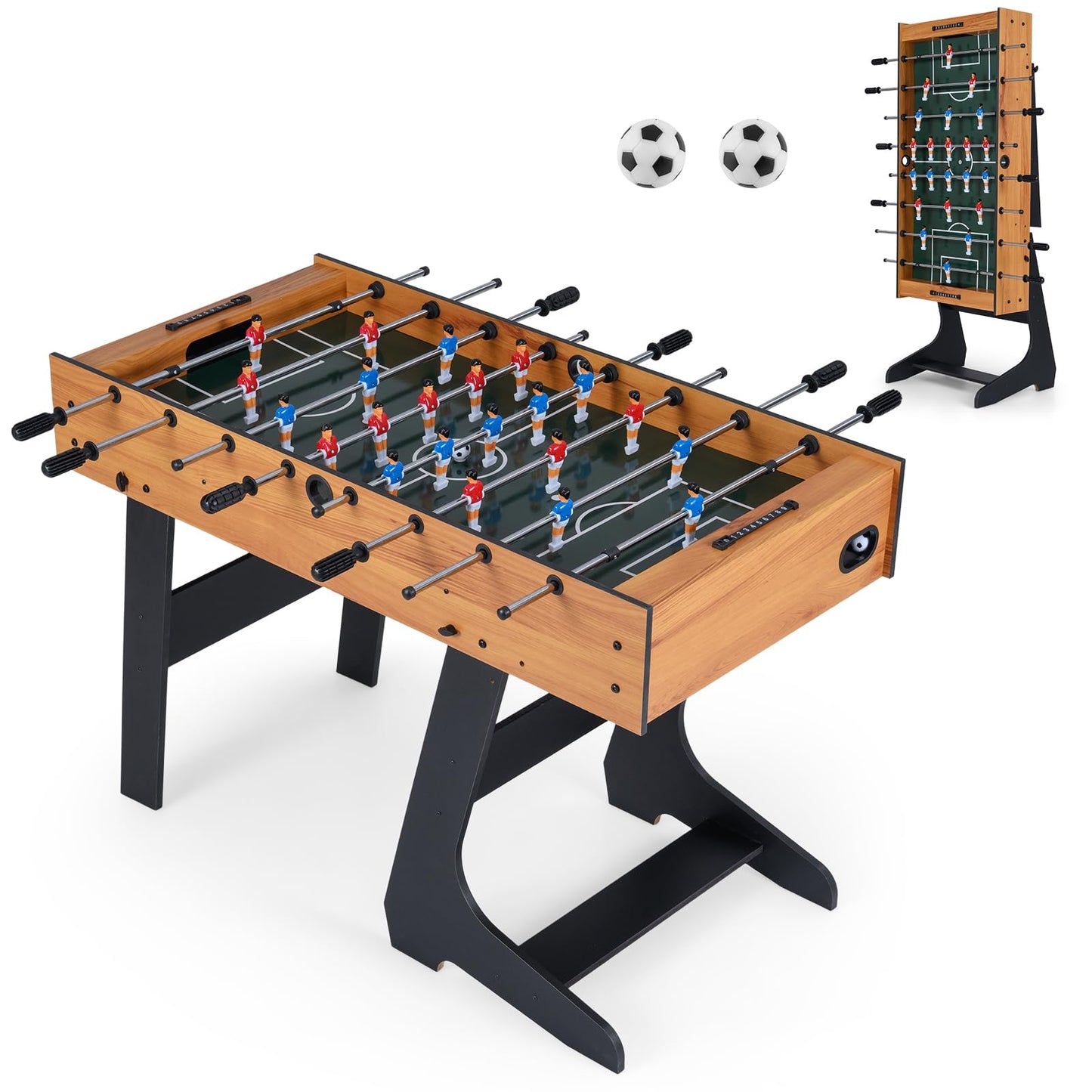 Goplus Folding Foosball Table, 48'' Full Competition Size Freestanding Soccer Game Table with 22 Players, 2 Balls, Space-Saving Foldable Arcade Table