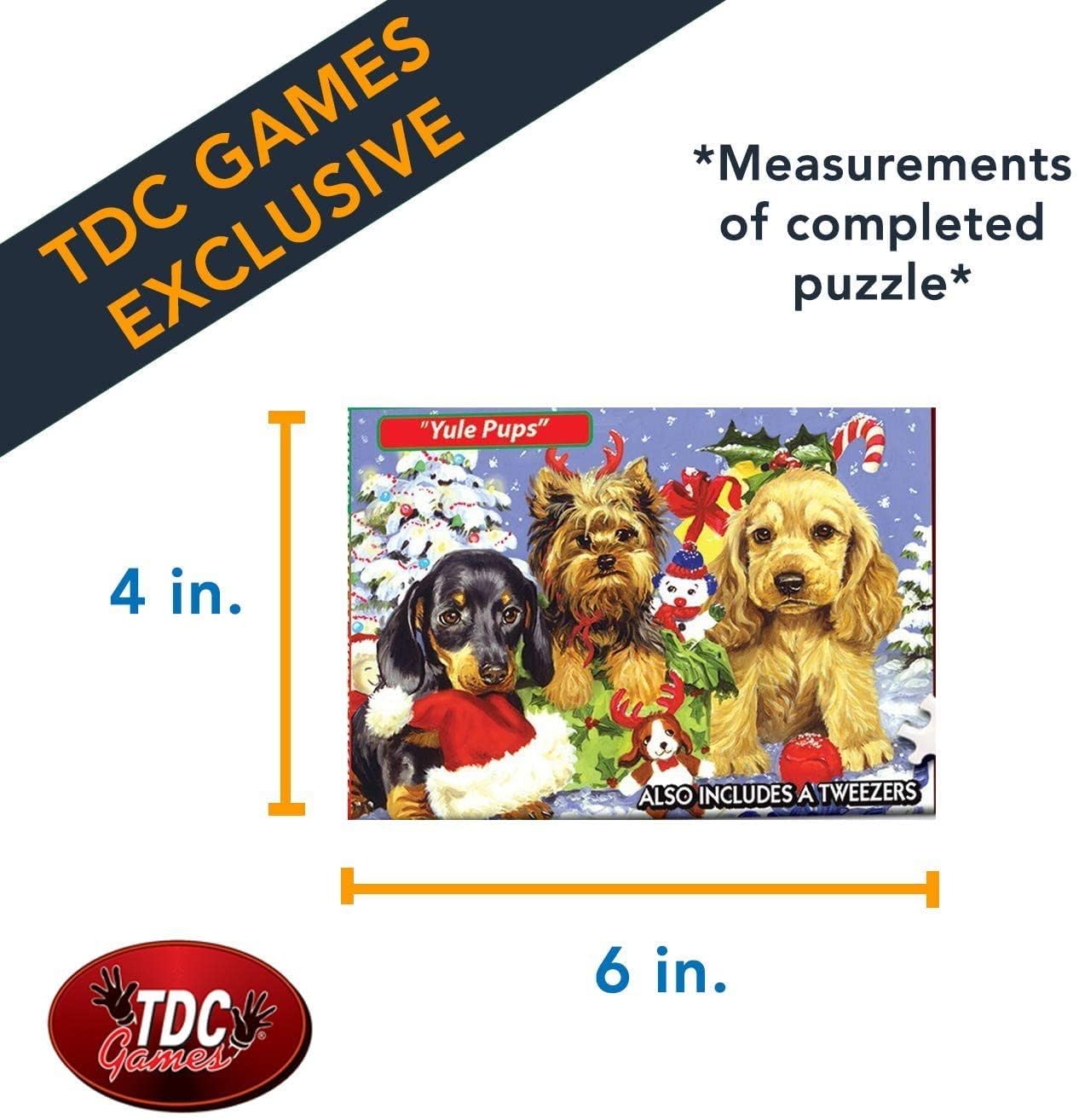 TDC Games World’s Smallest Holiday Jigsaw Puzzle, Yule Pups - Mini Puzzles, Small Challenging Travel Art Puzzle for Adults, 200+ Pieces, Gifts