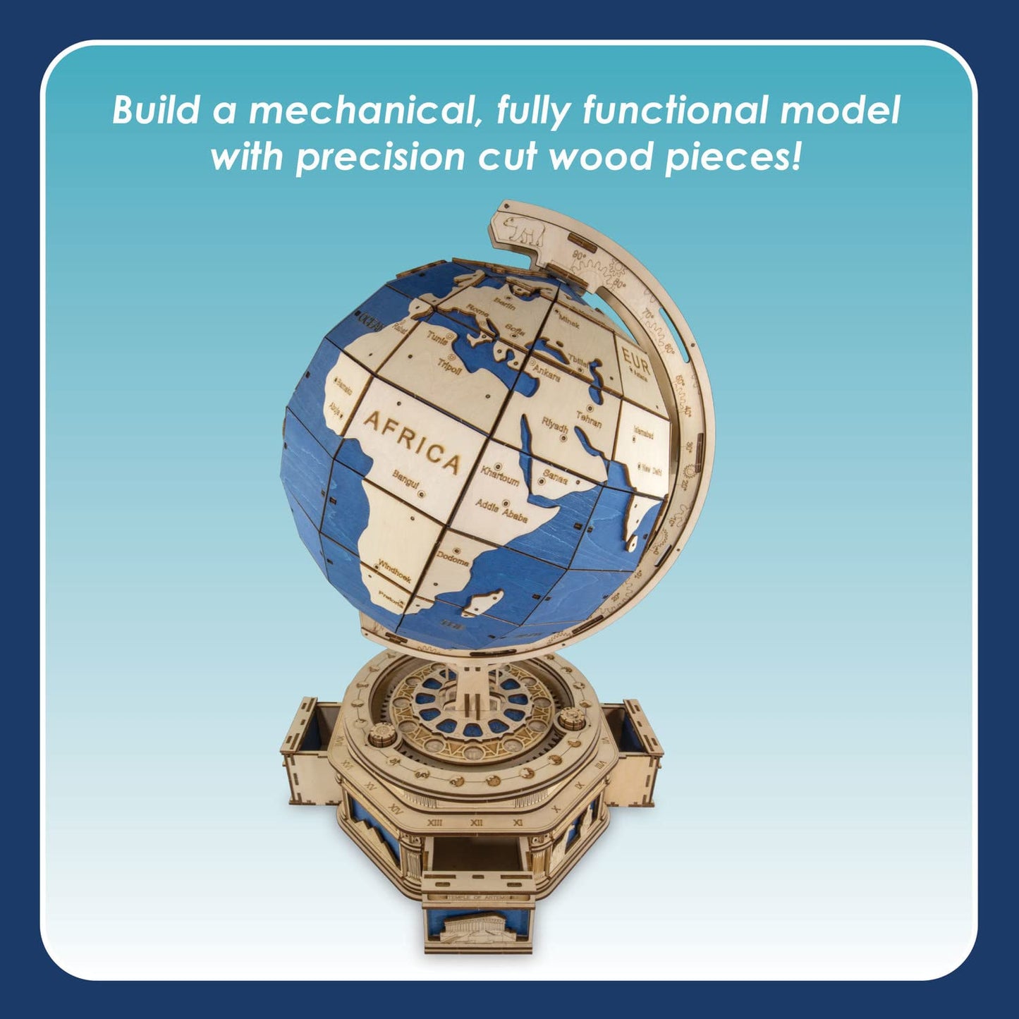 MindWare Gearjits: Globe - Wooden 3D Building Puzzle for Teens & Adults - DIY Construction Model - Fun for Parents Too! - Great STEAM Gifts for Ages