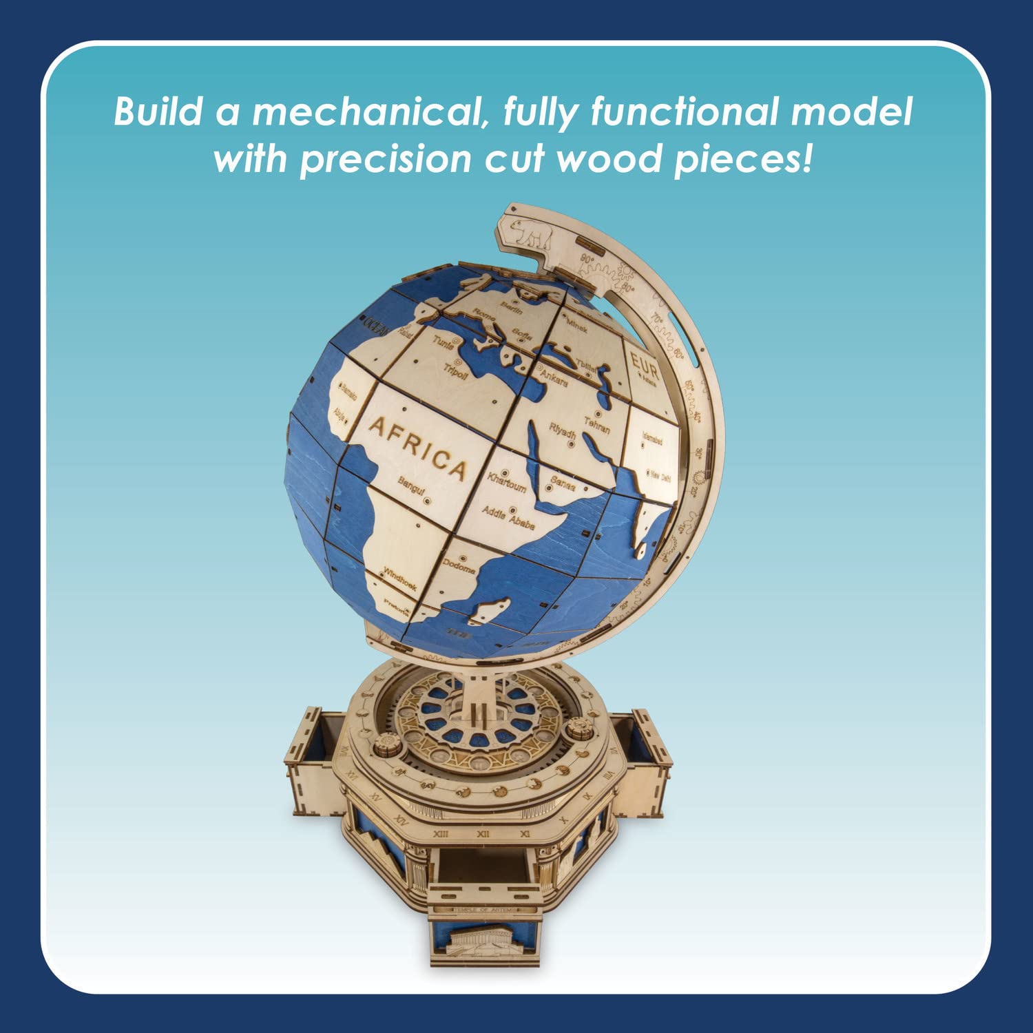 MindWare Gearjits: Globe - Wooden 3D Building Puzzle for Teens & Adults - DIY Construction Model - Fun for Parents Too! - Great STEAM Gifts for Ages