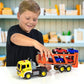 Sunny Days Entertainment Maxx Action 17’’ Vehicle Transport with 4 Diecast Trucks - Bright Lights and Car Sounds | Friction Powered Trailer | 6 Piece