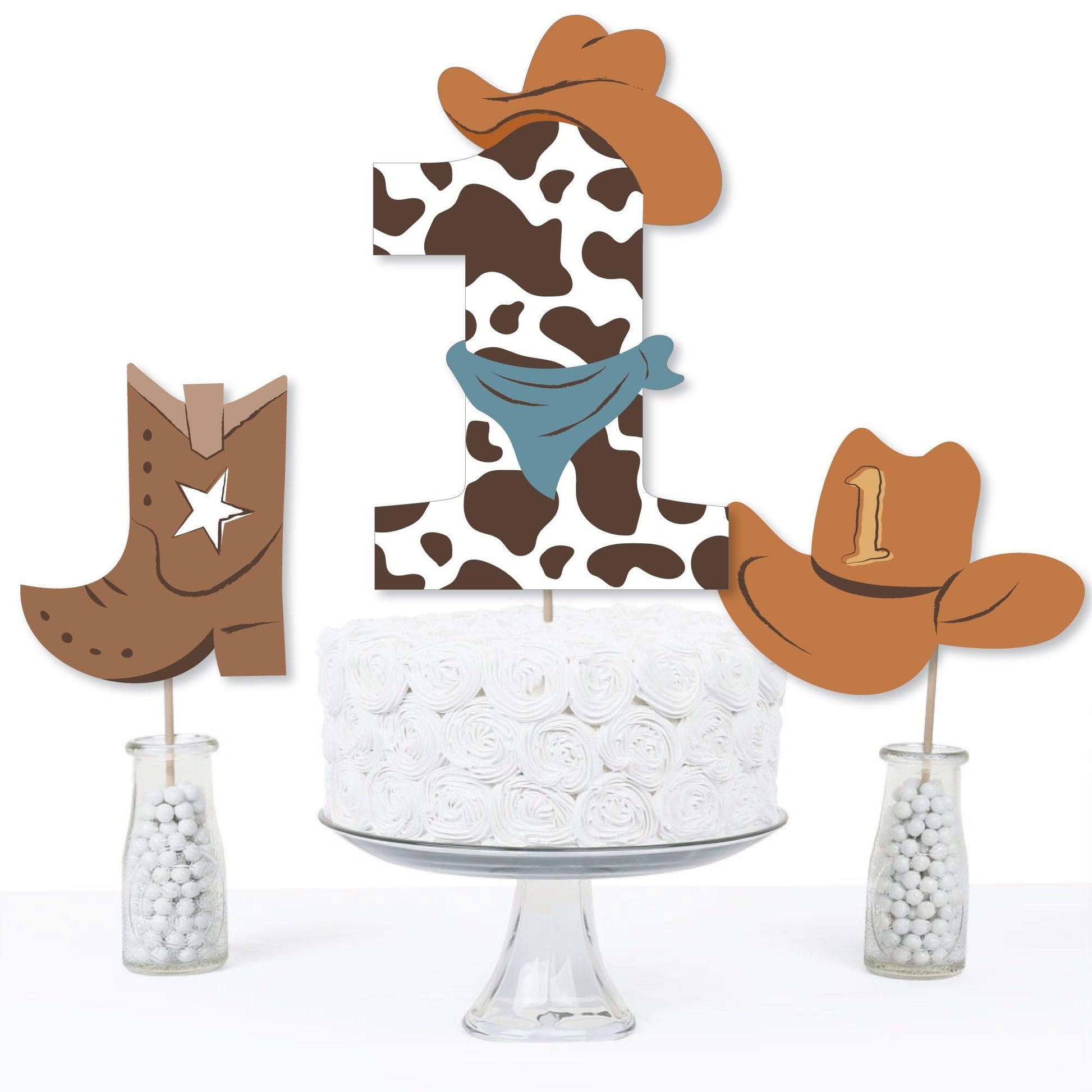 Big Dot of Happiness My First Rodeo - Little Cowboy 1st Birthday Party Centerpiece Sticks - Table Toppers - Set of 15