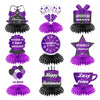 WINPOGEE 9Pcs Purple Black Happy Retirement Decorations Table Honeycomb Centerpieces Party Supplies Adventure Awaits Sign for Men Retired Decor