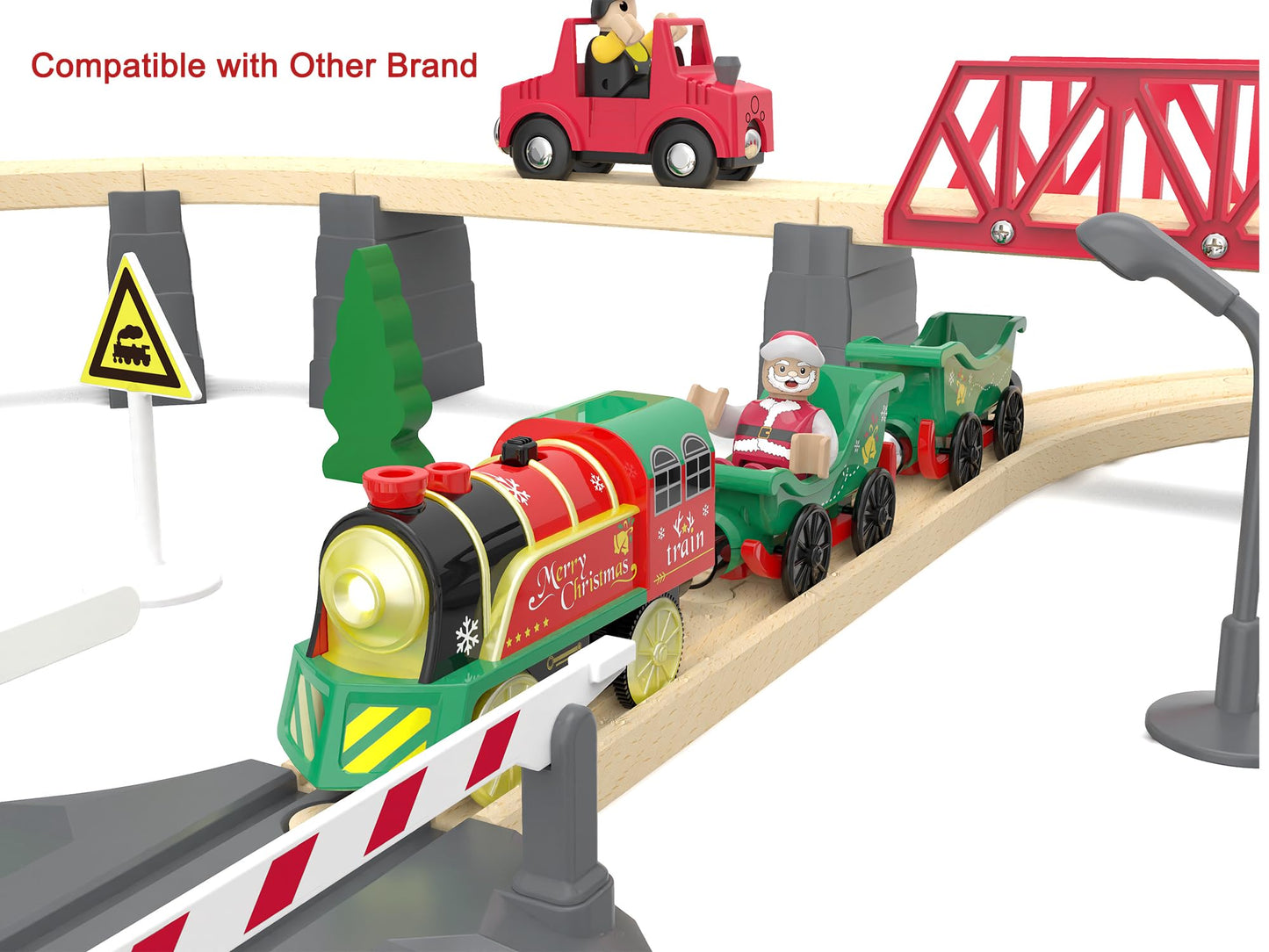 Electric Train Set for Wooden Tracks, Battery Powered Trains Toy with Lights & Sounds for Toddlers, Motorized Train for Kids Compatible with Thomas