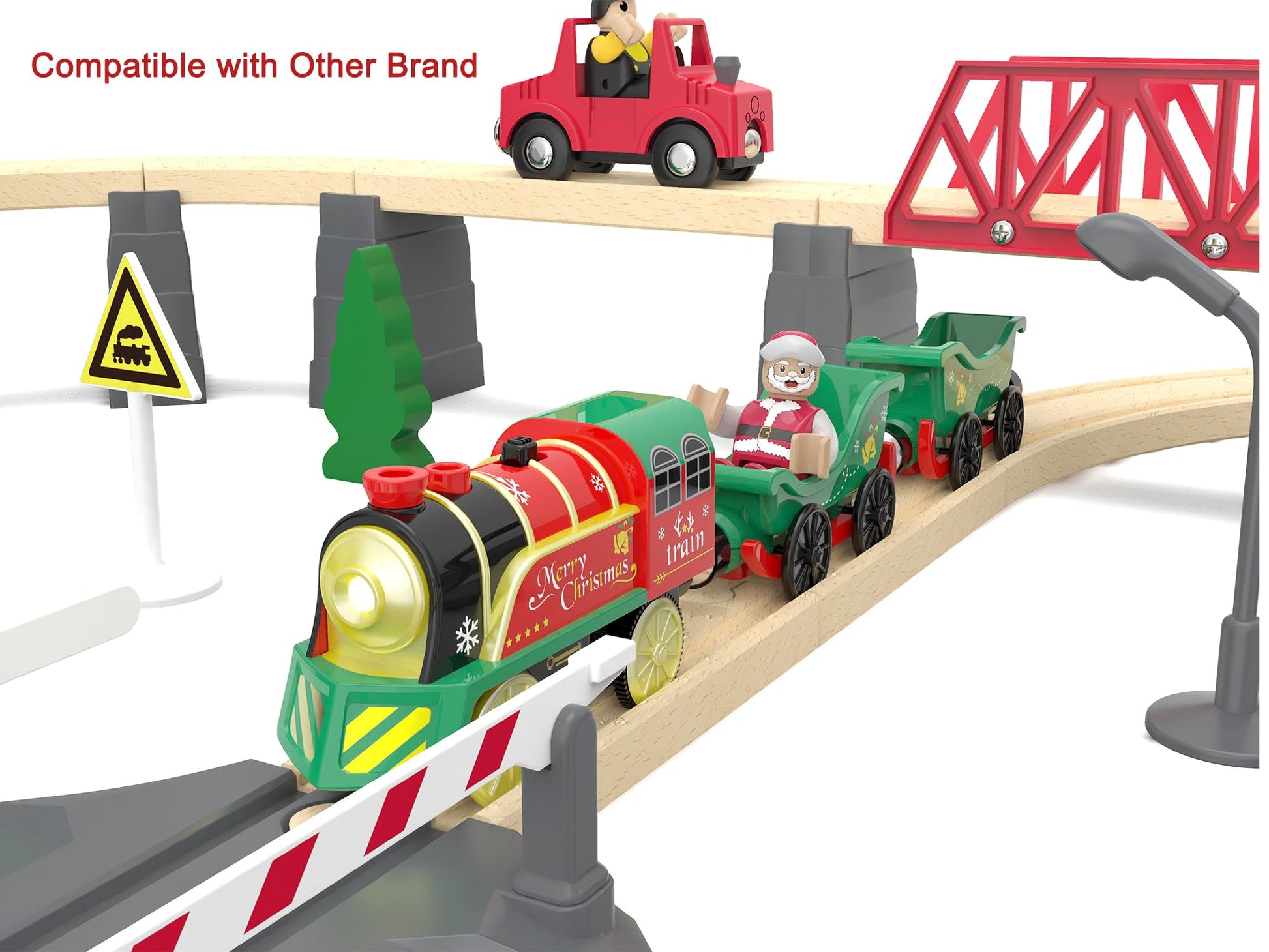 Electric Train Set for Wooden Tracks, Battery Powered Trains Toy with Lights & Sounds for Toddlers, Motorized Train for Kids Compatible with Thomas