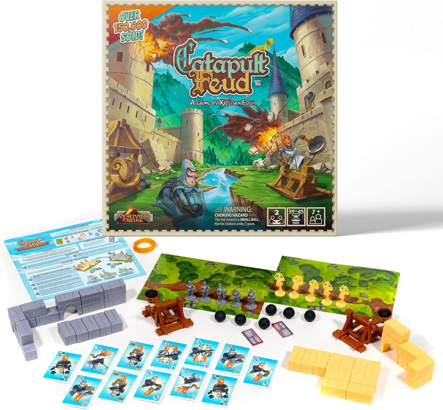 Vesuvius Media Catapult Feud Board Game - Fun Family Strategy Game for Kids & Adults 7+ - Build Castle Defenses & Launch Epic Battles - Durable