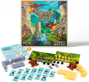 Vesuvius Media Catapult Feud Board Game - Fun Family Strategy Game for Kids & Adults 7+ - Build Castle Defenses & Launch Epic Battles - Durable