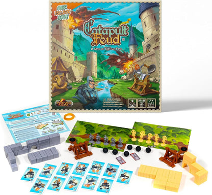 Vesuvius Media Catapult Feud Board Game - Fun Family Strategy Game for Kids & Adults 7+ - Build Castle Defenses & Launch Epic Battles - Durable