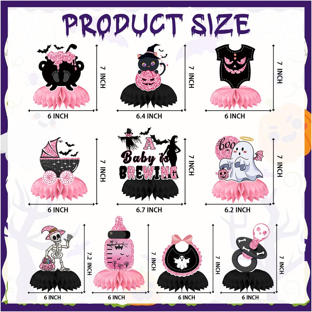 10pcs Halloween Tables Centerpieces, Pink Baby Shower Honeycomb Centerpieces Halloween Gender Reveal Party Decorations Ghost Bat Skull Pumpkin Table