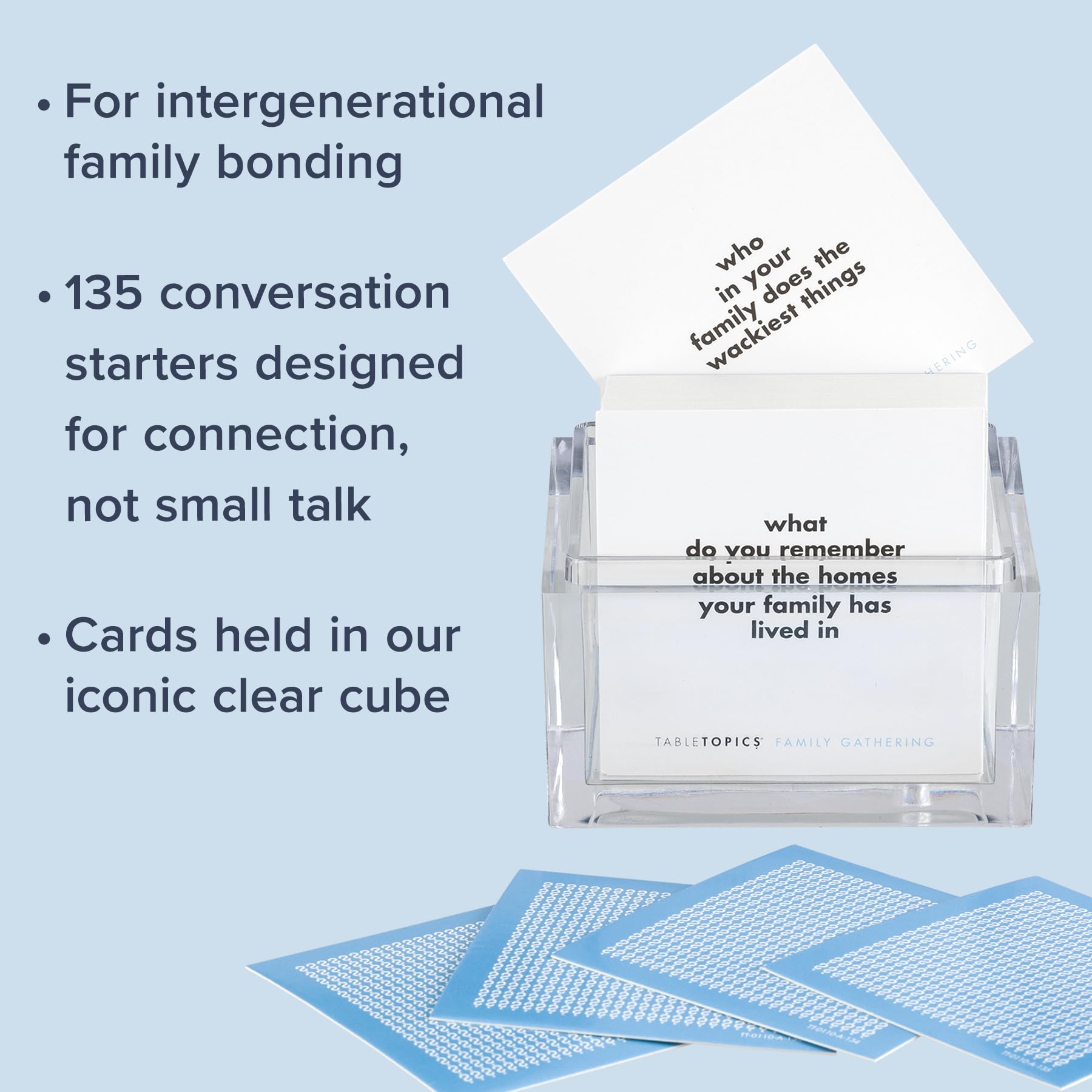 TableTopics Family Gathering Conversation Cards for Multi-Generational Get Togethers with 135 Questions to Use with Relatives at Reunions, Holidays