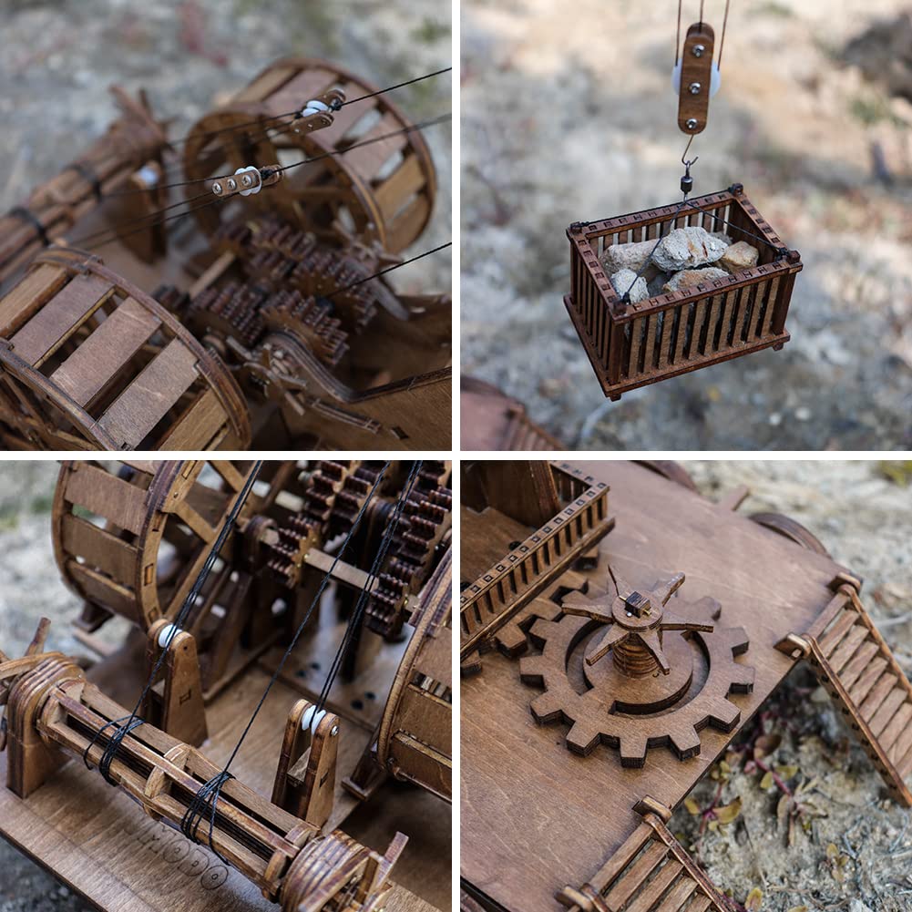 YAQUMW European Medieval Retro Wooden Cranes Crafting and Building Challenging Tabletop Game Toy Model Kits-1:36 Scale DIY 3D Wooden Puzzles