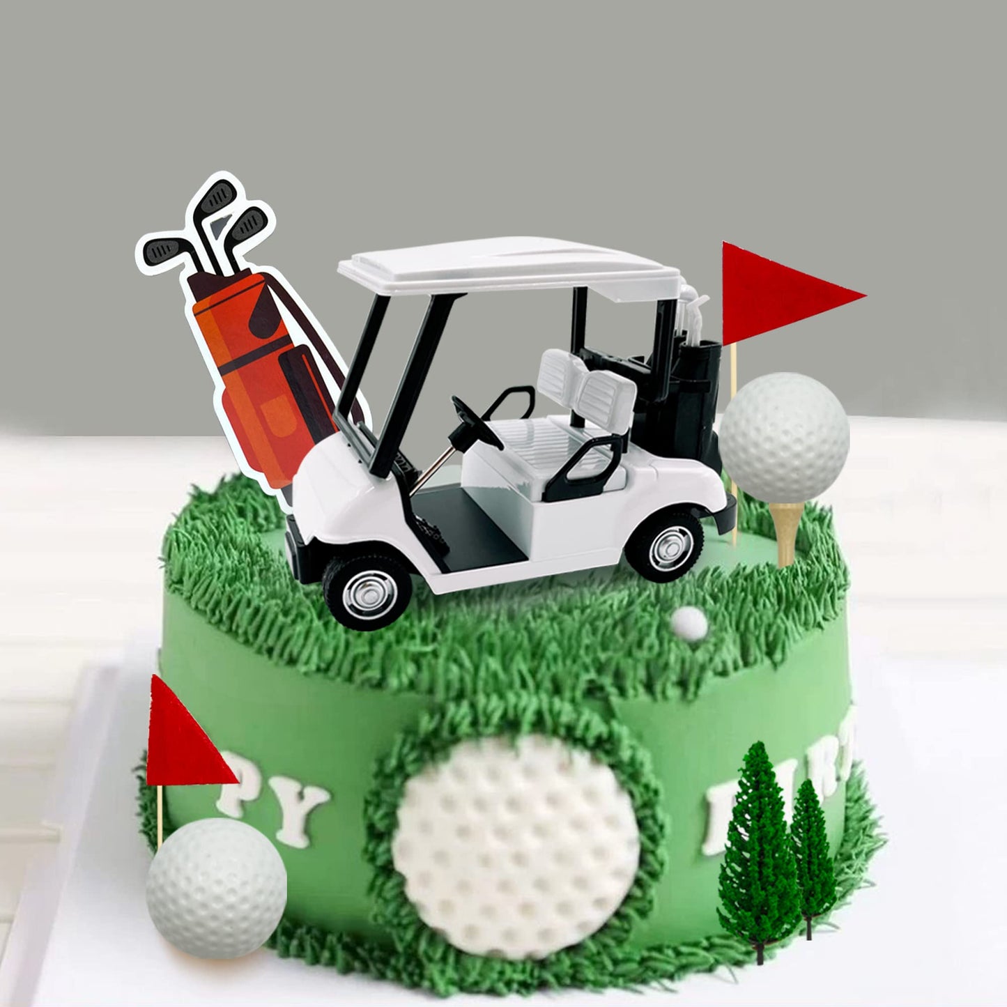 2026 New Golf Cake Decorations Cart Toppers Heading for The Green Topper for Golfers With Cart Flag Ball Theme Party Supplies
