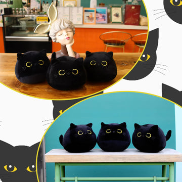 JIAJEGTGT Black Cat Plush, 3Pcs Cute Mini Black Cat Stuffed Animal for Home Decoration, Soft Cat Plush Birthday for Kids Boys Girls