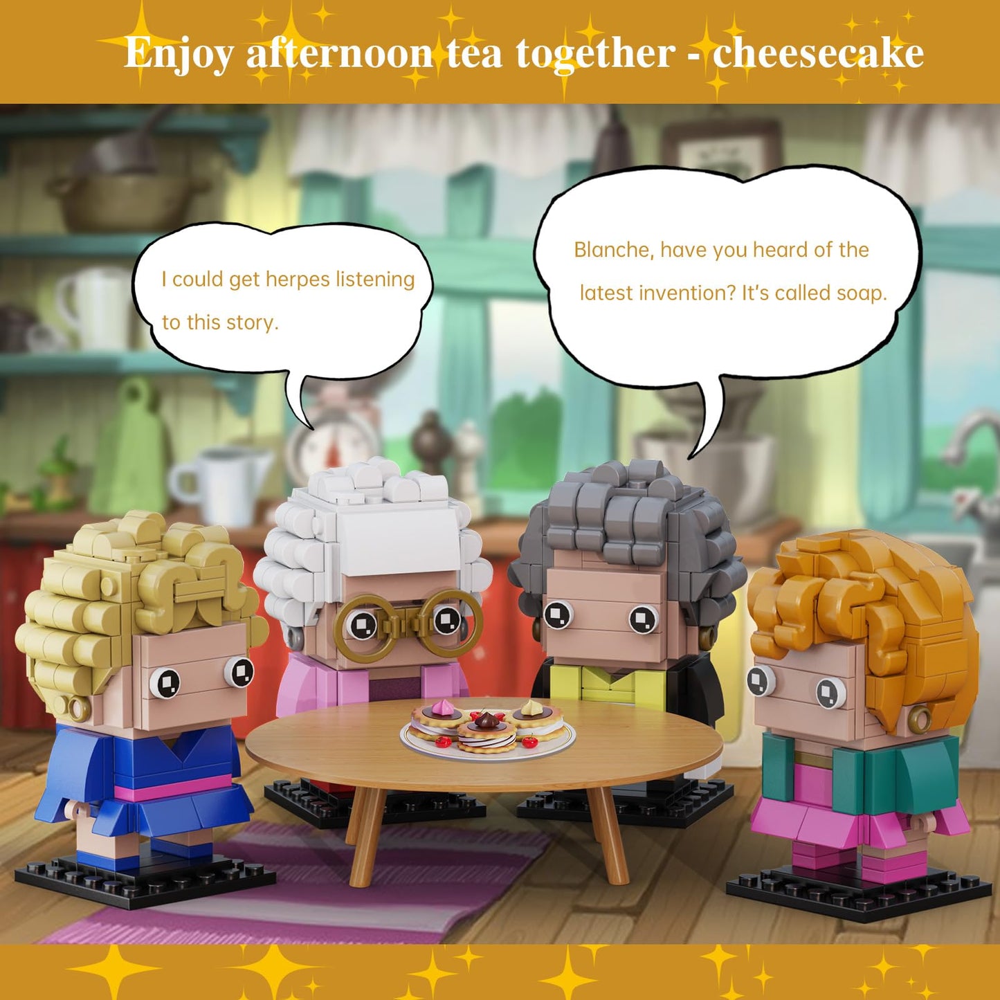 Golden Lady Building Blocks Set, 4 Figures of The Single Women, Petrillo, Nylund, Zbornak and Devereaux, Stable Lovely Toy is Symbol of Girls