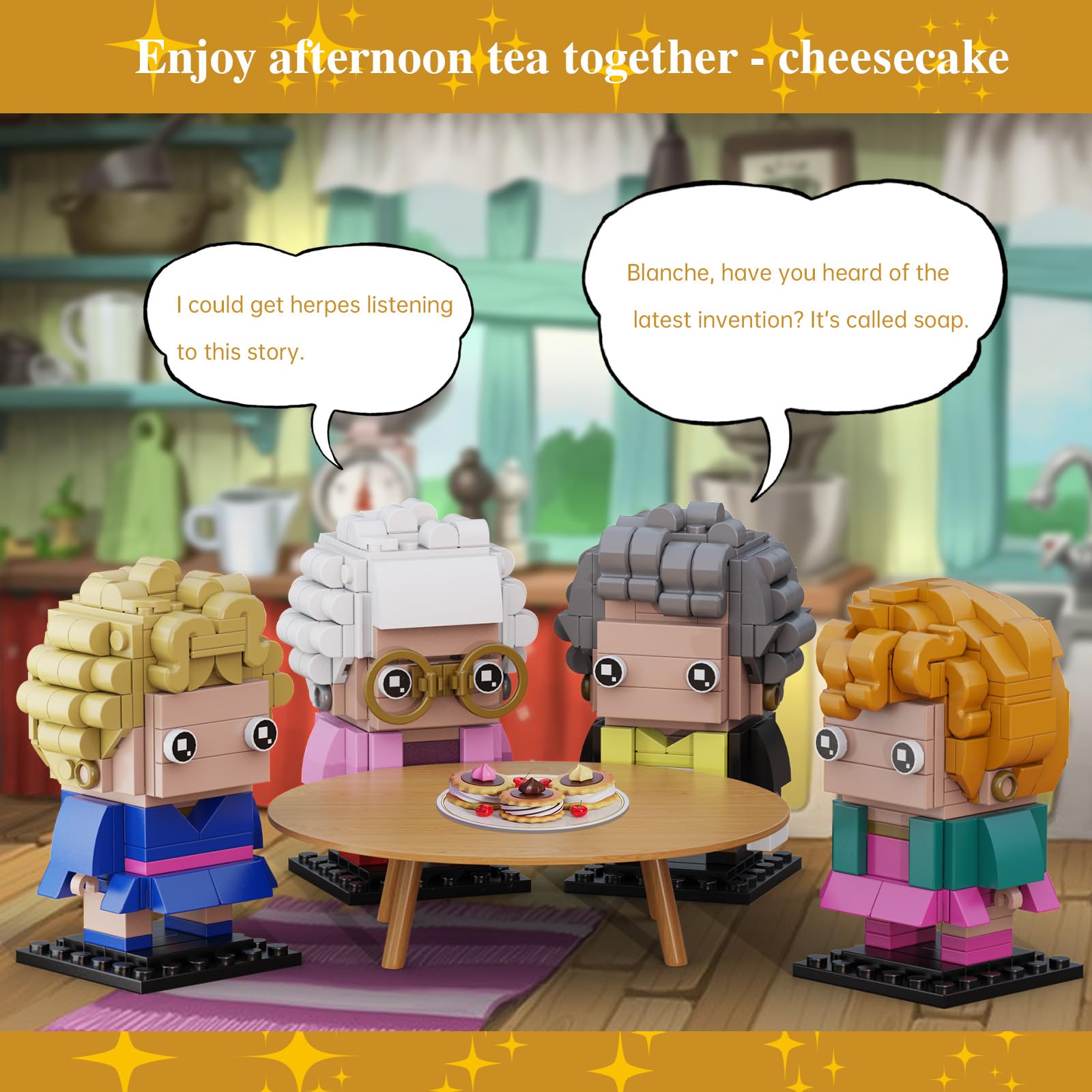 Golden Lady Building Blocks Set, 4 Figures of The Single Women, Petrillo, Nylund, Zbornak and Devereaux, Stable Lovely Toy is Symbol of Girls