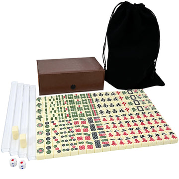 Xelbreelark Portable Mini Mahjong Set with Storage Case,144 Chinese Tiles,2 Game Dice and 4-in-1 Rack for Travel,no Joker Tiles,Camping,Family