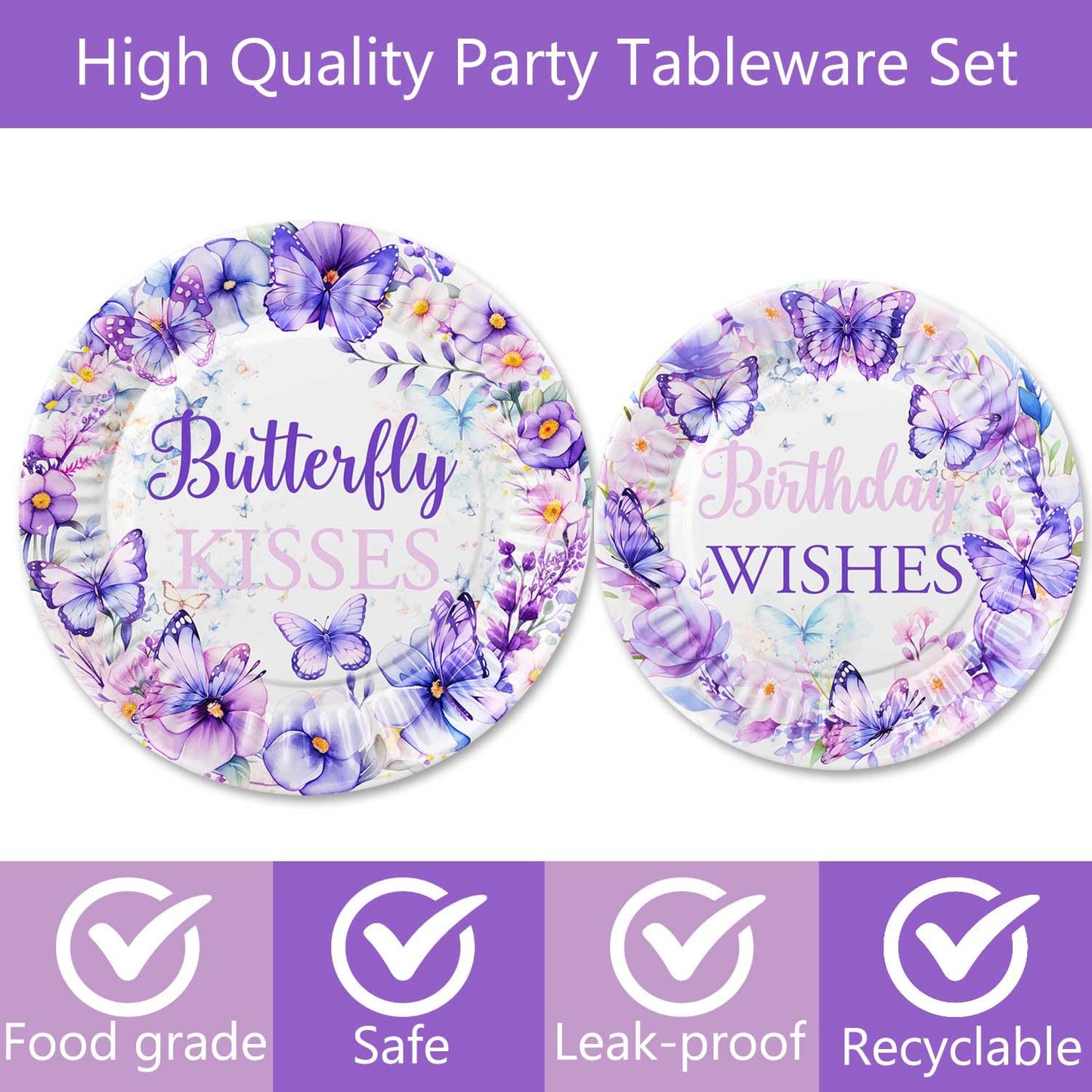 80 Pcs Butterfly Kisses Birthday Wishes Party Decor Spring Butterfly Paper Plates Napkins Forks Dinnerware for Butterfly Girls Baby Shower 1st 2nd 3rd