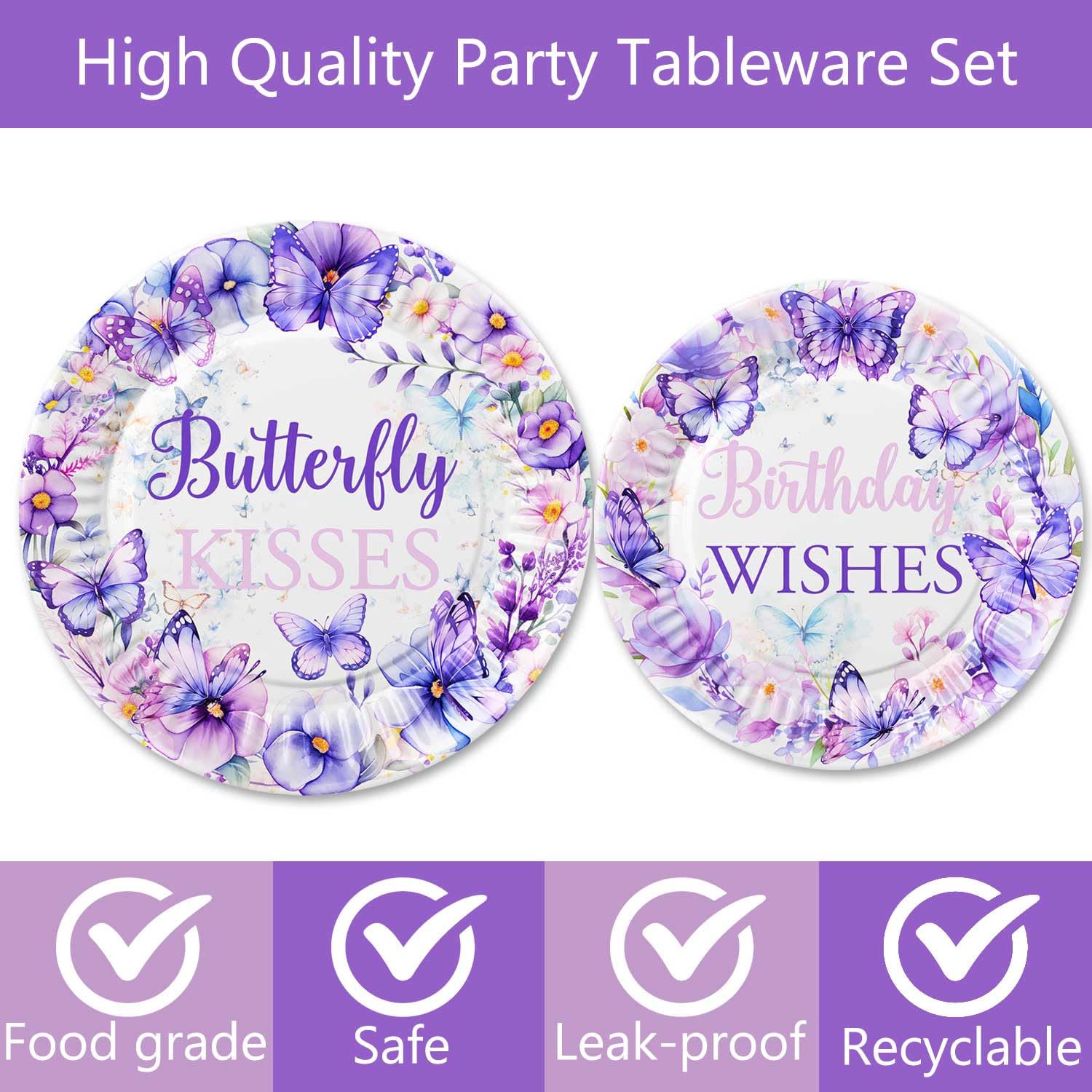 80 Pcs Butterfly Kisses Birthday Wishes Party Decor Spring Butterfly Paper Plates Napkins Forks Dinnerware for Butterfly Girls Baby Shower 1st 2nd 3rd