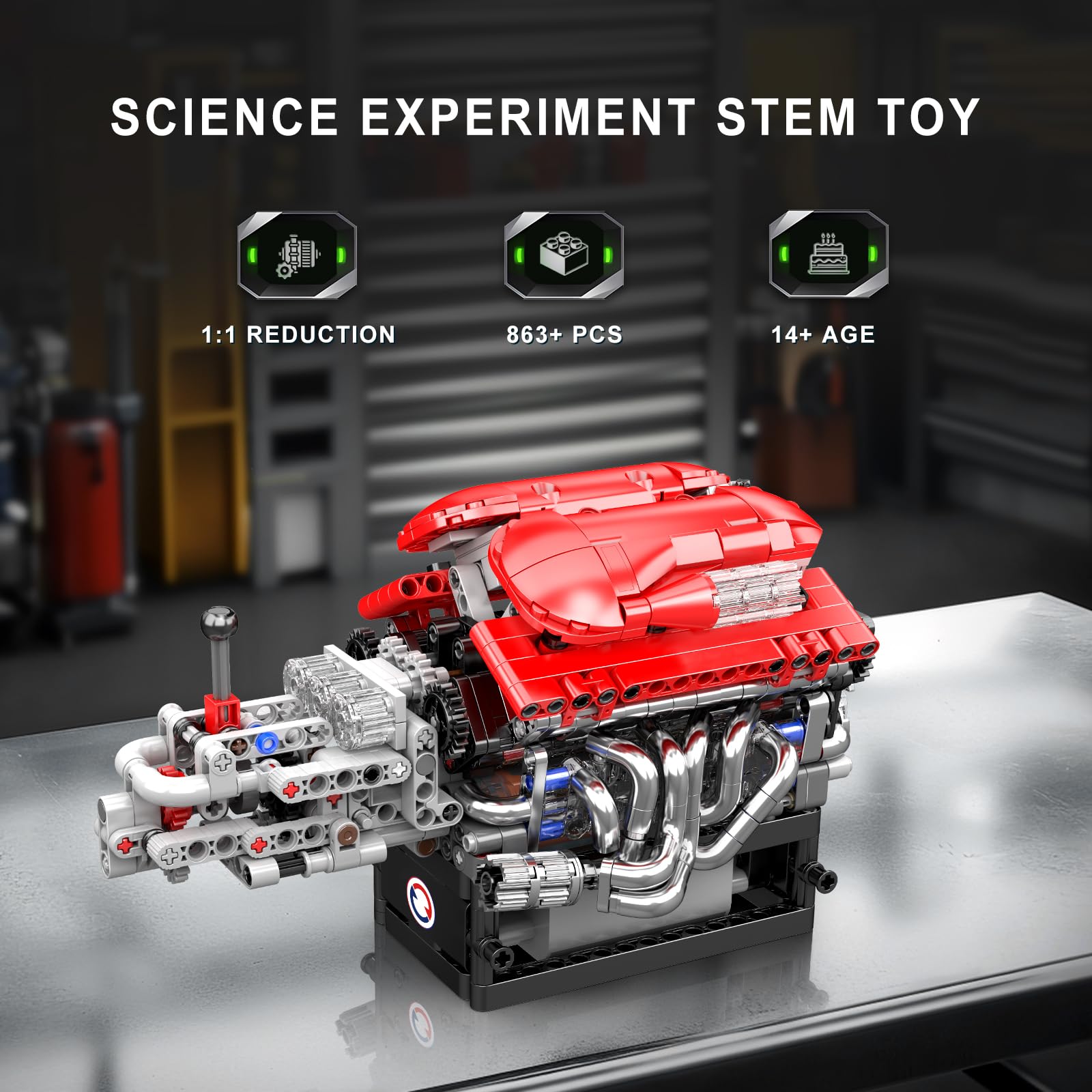Mould King 10226 V12 Engine Model Kit That Run, 12-Cylinder Supercar Engine Building Blocks Sets with Motor, Building Your Own Supercar Engine Toy