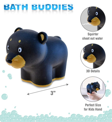 DolliBu Black Bear Bath Buddy Squirter - Floating Black Bear Rubber Bath Toy, Fun Water Squirting Bathtime Play for Toddlers Cute & Soft Wild Life