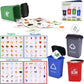 Liberty Imports Big Plastic Garbage Truck Toy, Waste Management Recycling Green Dump Vehicle with 4 Trash Cans and Recycle Sorting Cards for Little
