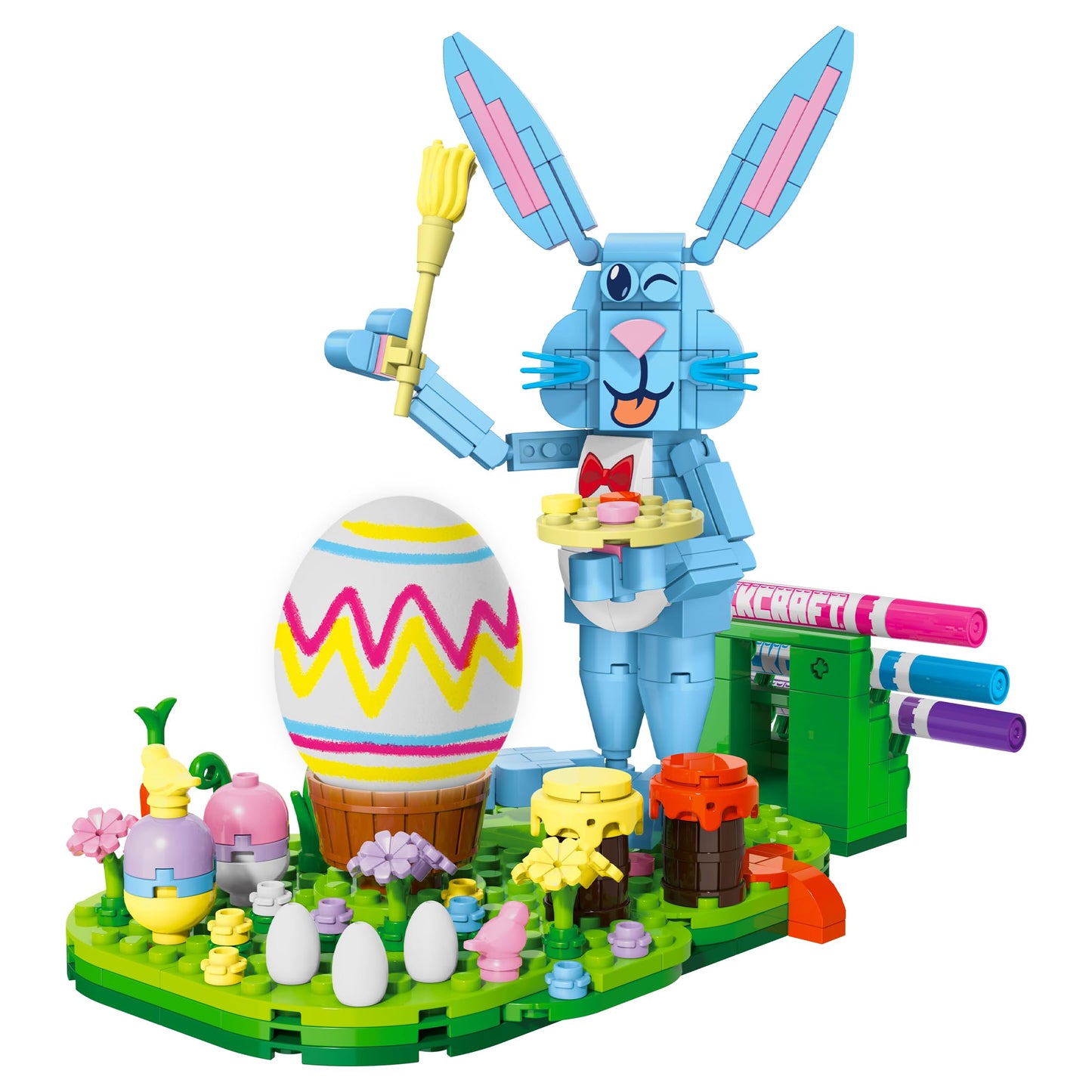 Brickcraft Bricktanicals Bunny Artist Building Set for Kids Ages 8+ - 310 Piece Brick Kit with Color Markers & Customizable Egg, Creative STEM Arts