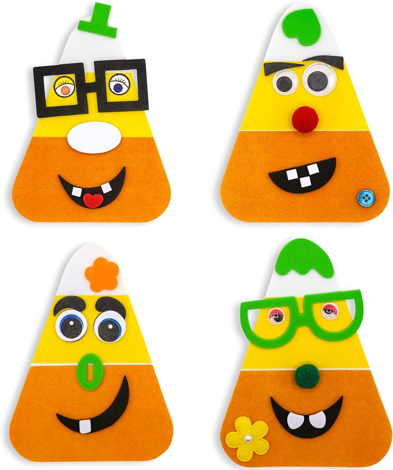 4E's Novelty Halloween Crafts for Kids (4 Pack) Goofy Candy Corn Magnet Foam Craft Kit - Fall Arts and Crafts Activities
