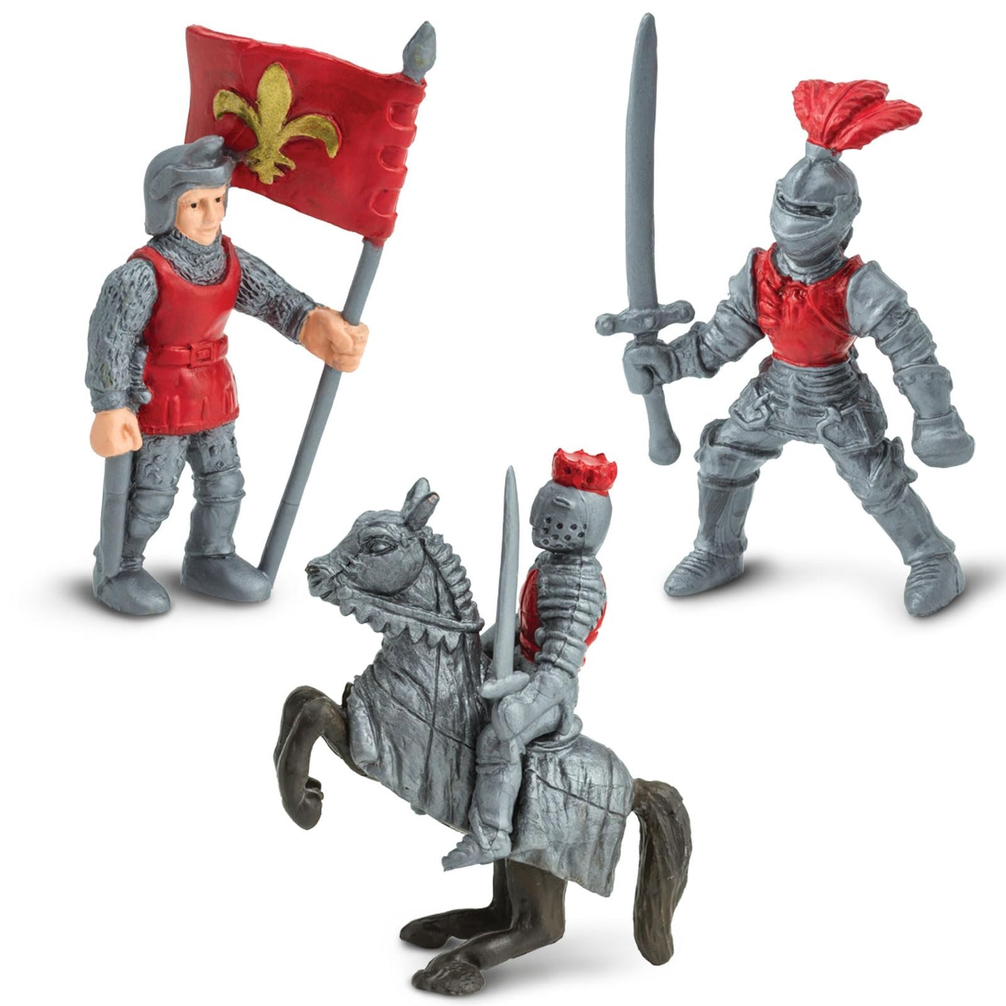 Safari Ltd. Knights & Dragons Toob - Set of 10 Mini Figurines: Red & Blue Kingdom Knights, Catapult, and Green Dragon - History Learning Toy Figures