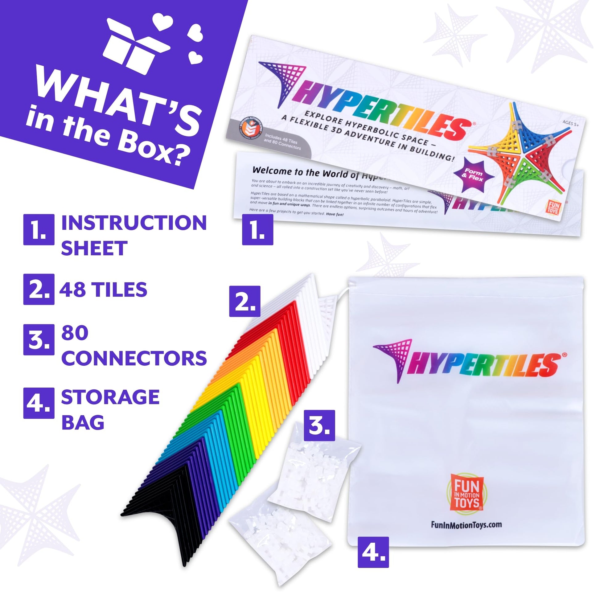 HyperTiles Hyperbolic Building Toy - 3" x 3" STEM Educational 3-Dimensional Adventure: 48 Tiles & 80 Connectors for Logic & Creativity - Infinite