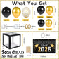 Picoway Graduation Decorations Class of 2026 ,Black and Gold Graduation Party Decorations include 4 Pcs Balloons Boxes with Letters, 110 Pcs Balloon