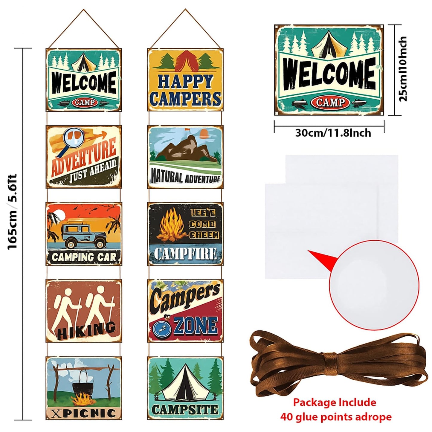 Boao 10 Pcs Camping Party Decorations Welcome Happy Camper Porch Sign