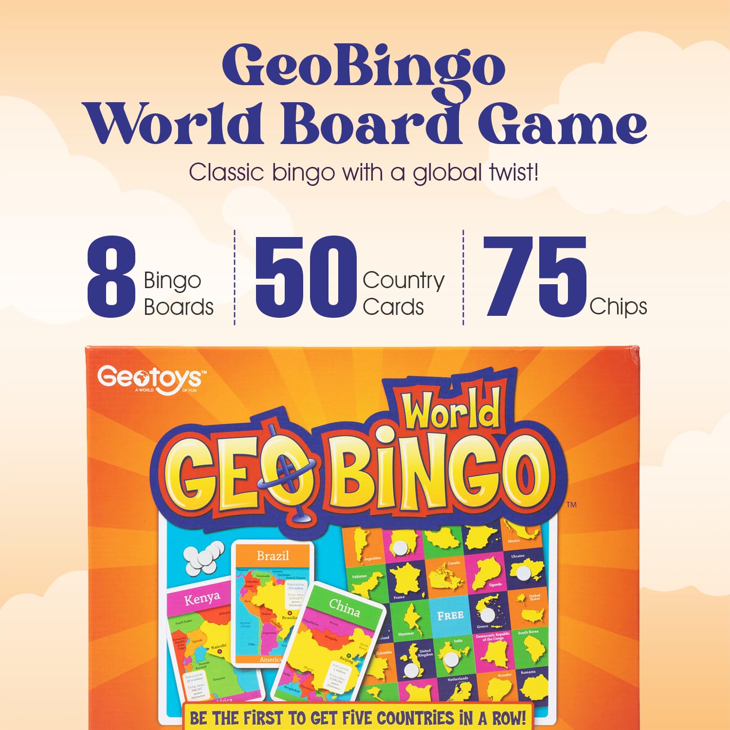 GeoToys GeoBingo, World Bingo for Kids Ages 4 and Up, Geography Game for Home, School or Camp - Fun Kids Educational Game, Bingo Games for Family