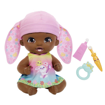 My Garden Baby Brush & Smile Little Bunny Baby Doll (12-in) with 3 Accessories and 2-in-1 Reversible Outfit, Blue Hat, for Kids Ages 2Y+