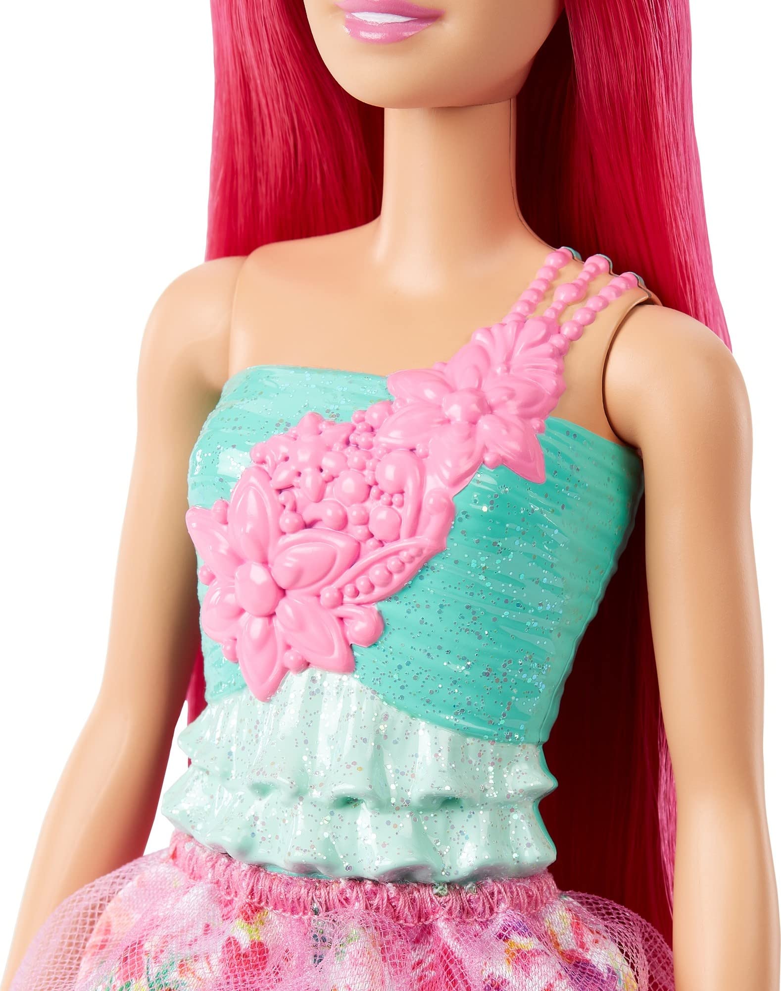 Barbie Dreamtopia Royal Fashion Doll with Dark-Pink Hair & Sparkly Bodice Wearing Removable Skirt, Shoes & Headband Accessory
