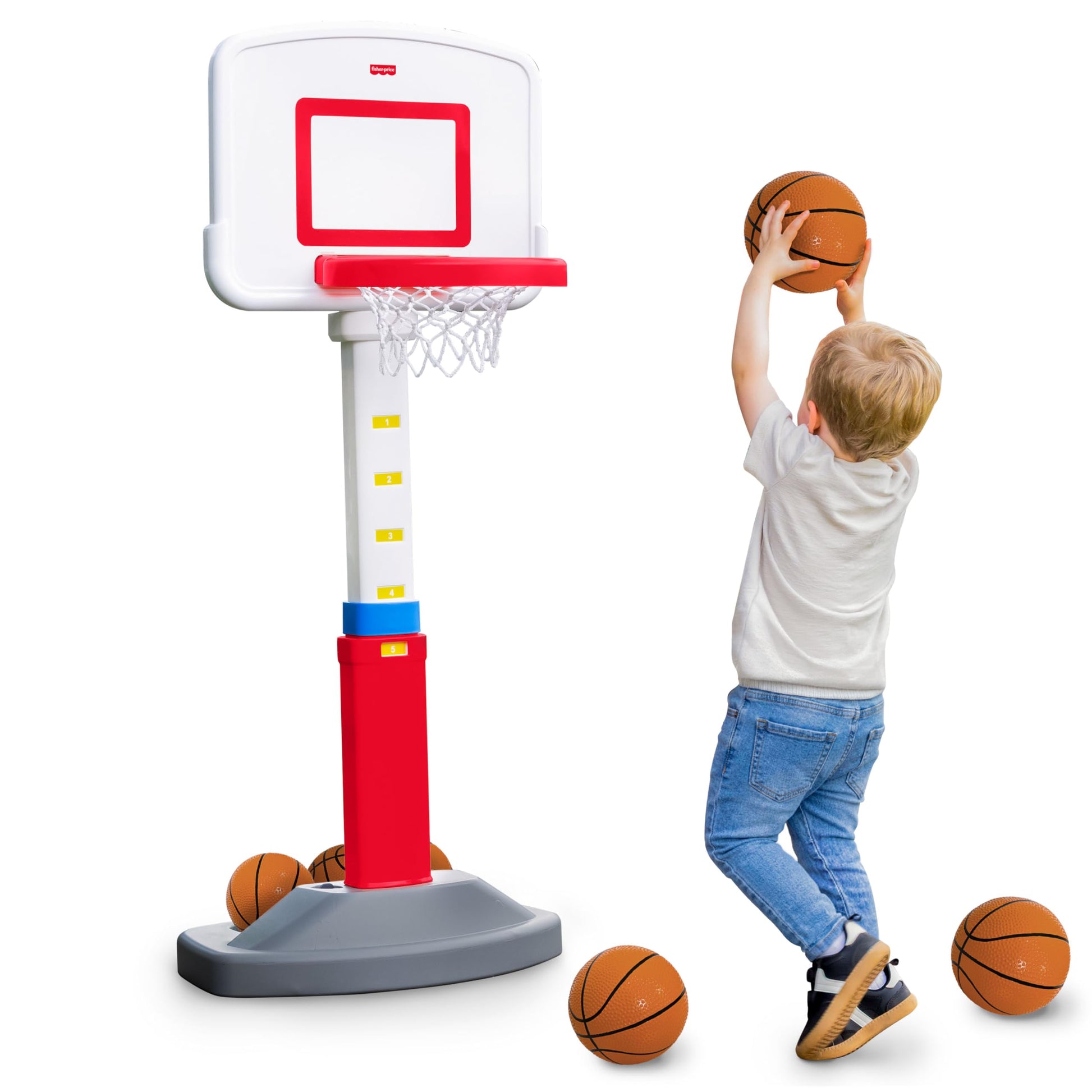 Fisher-Price™ Grow-to-Pro Basketball Hoop for Toddlers & Kids - Adjustable Height Indoor/Outdoor Play Set with Ball, 18 Months - 5 Year