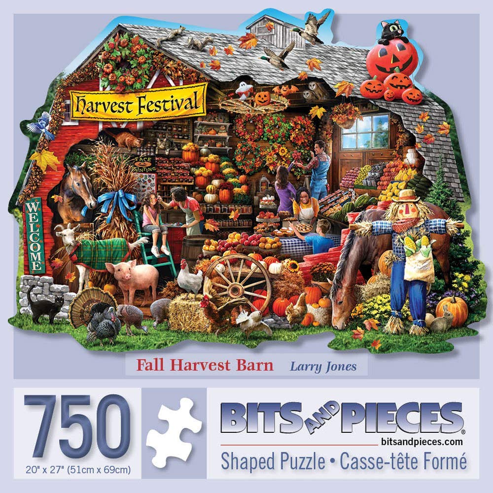 Bits and Pieces - Fall Harvest Barn Shaped 750 Piece Jigsaw Puzzles for Adults - Each Puzzle Measures 20" X 27" - 750 pc Jigsaws by Artist Larry Jones
