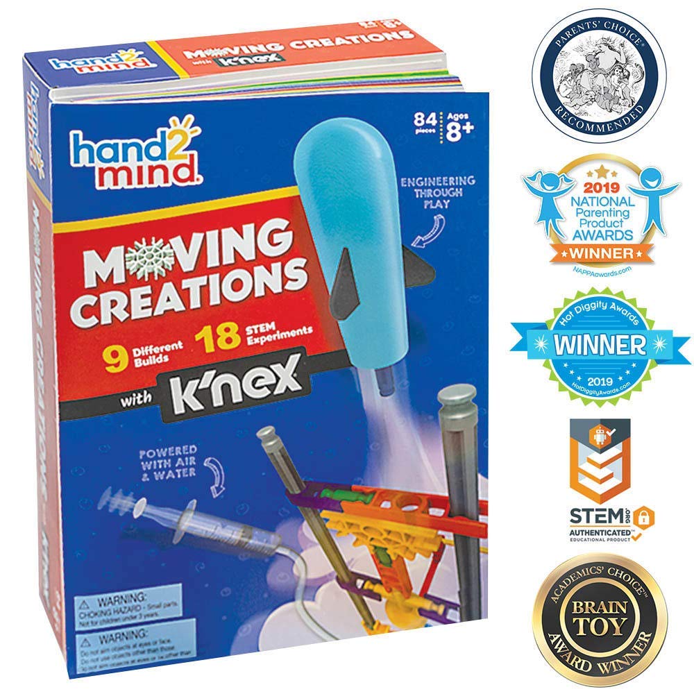 hand2mind Moving Creations with K'NEX, Book and Building Kit for Kids Ages 8-12, 9 Models & 18 Science Experiments, Explore The Science of Air