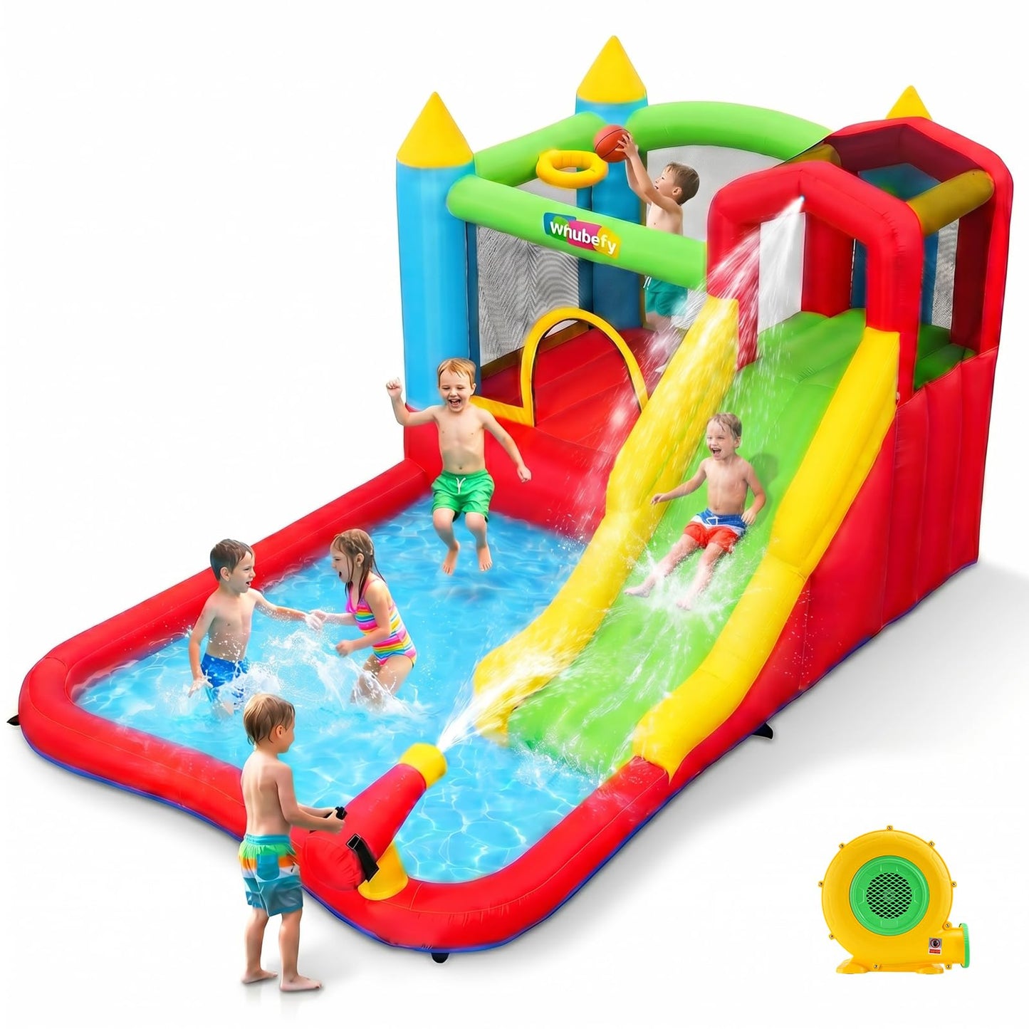 Infaltable Water Slides for Kids Backyard with Splash Pool & Sprinklers, Bounce House Combo, Climbing Wall, Kids Inflatable Water Park for Ages 3-12