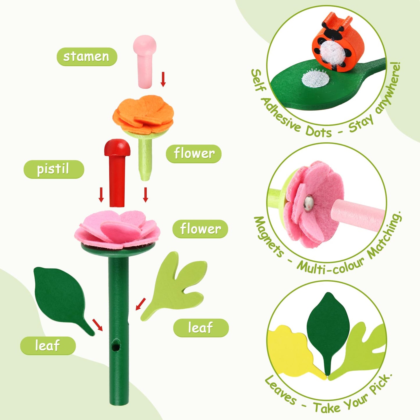 Wooden Flower Garden Building Toys for Kids, STEM Educational Activity Preschool Kit Gift for Boys Girls Age 3 4 5 6 7 Years Old, Stacking Game