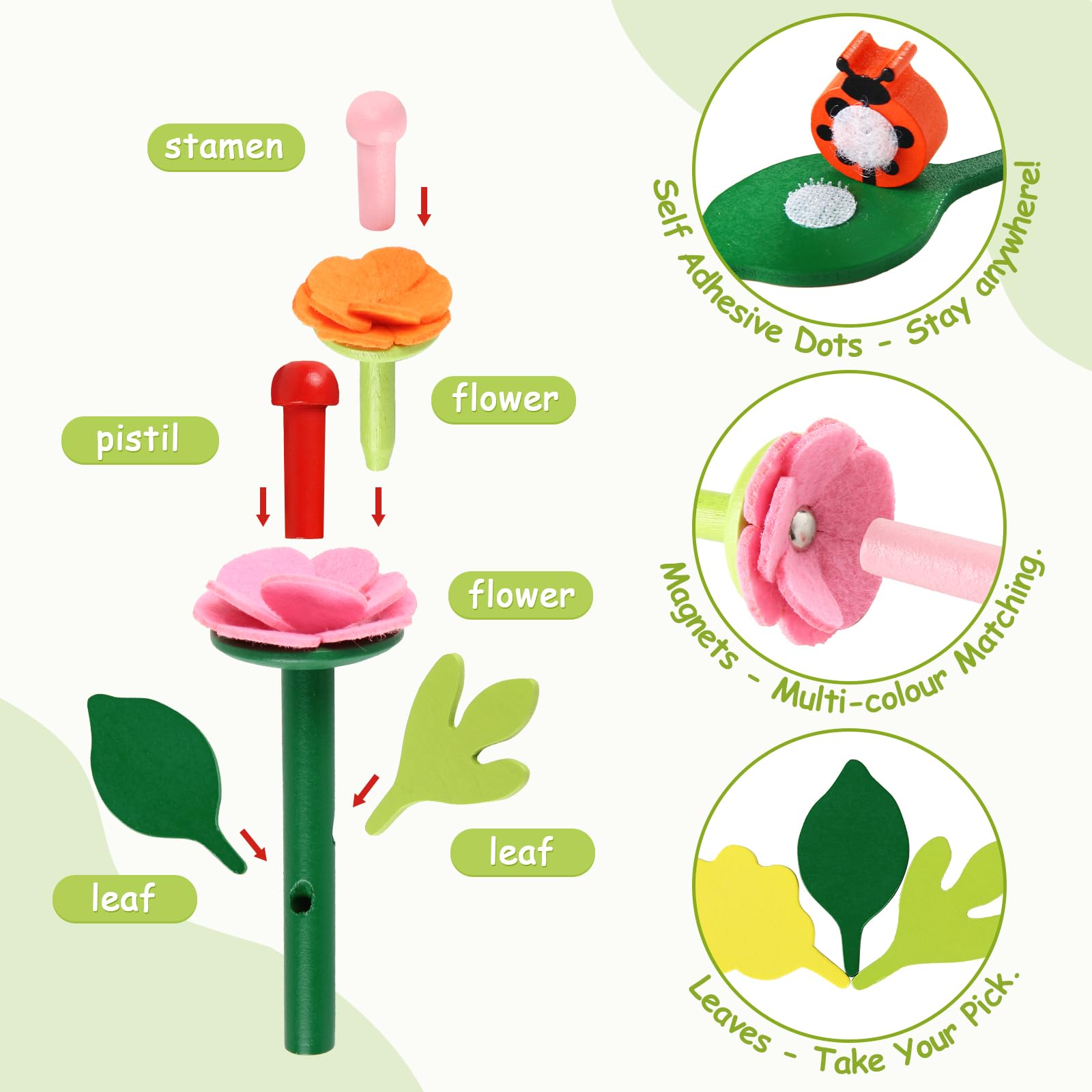 Wooden Flower Garden Building Toys for Kids, STEM Educational Activity Preschool Kit Gift for Boys Girls Age 3 4 5 6 7 Years Old, Stacking Game