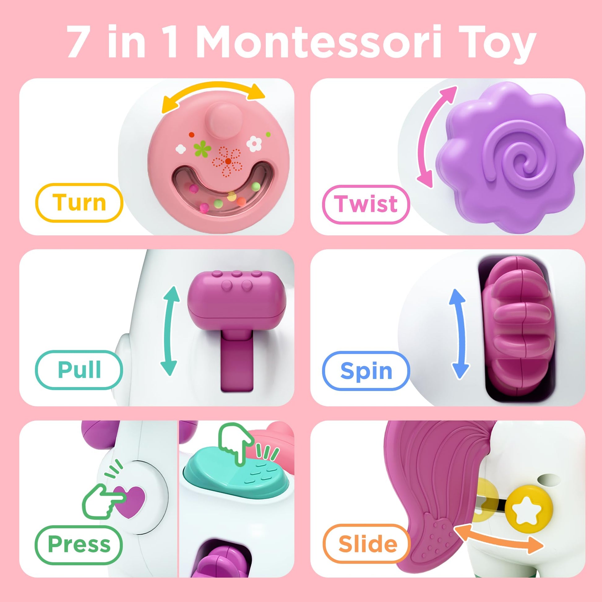 iPlay, iLearn Baby Unicorn Activity Cube, Infant Busy Cube Montessori Toy for 1 Year Old, Babies Carseat Plane Travel Toy, Toddler Sensory Development