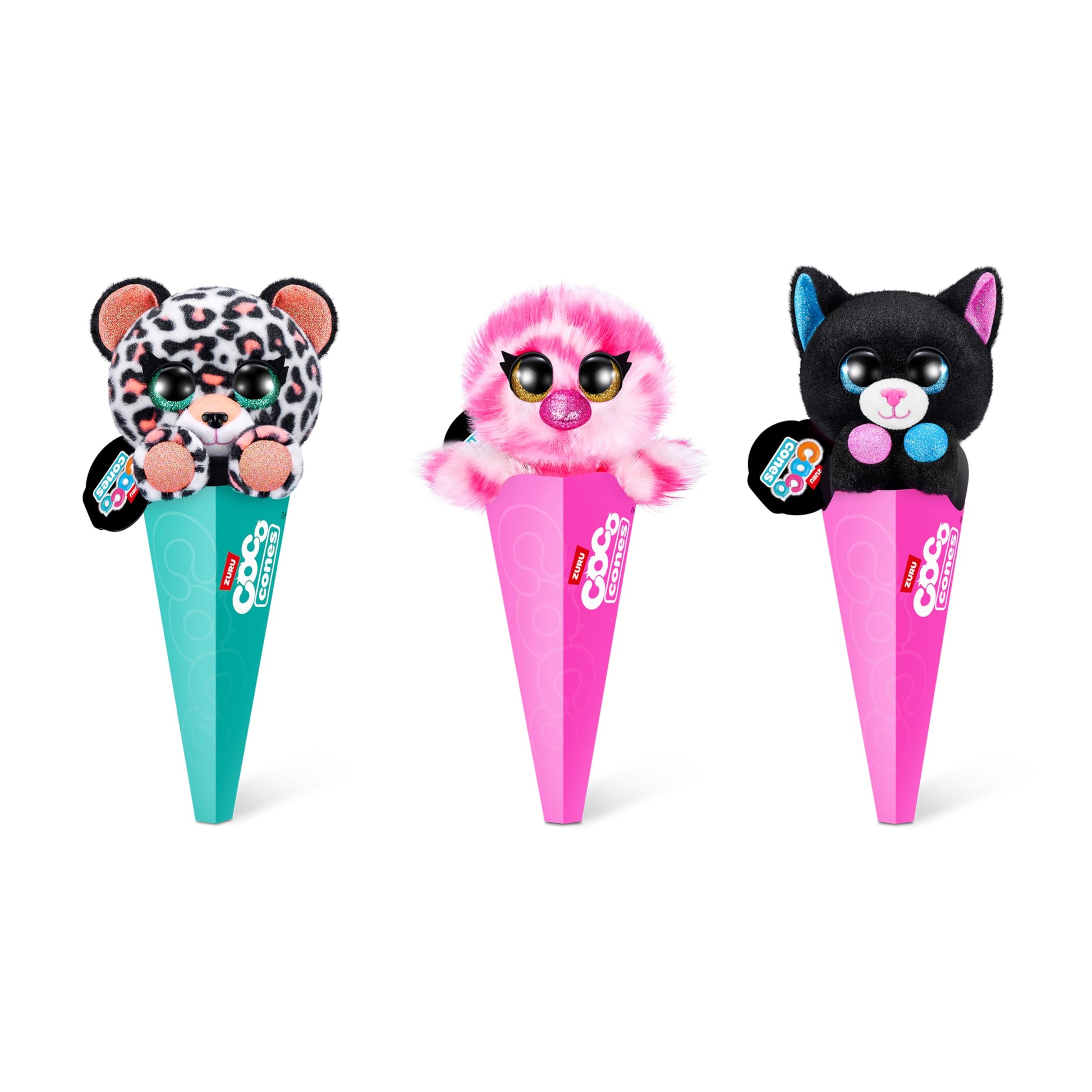 COCO Surprise Neon (Random 3 Pack) by ZURU Randomly Assorted Surprise Animal Plush Toys with Baby Collectible Pencil Topper Character Toy in Cone