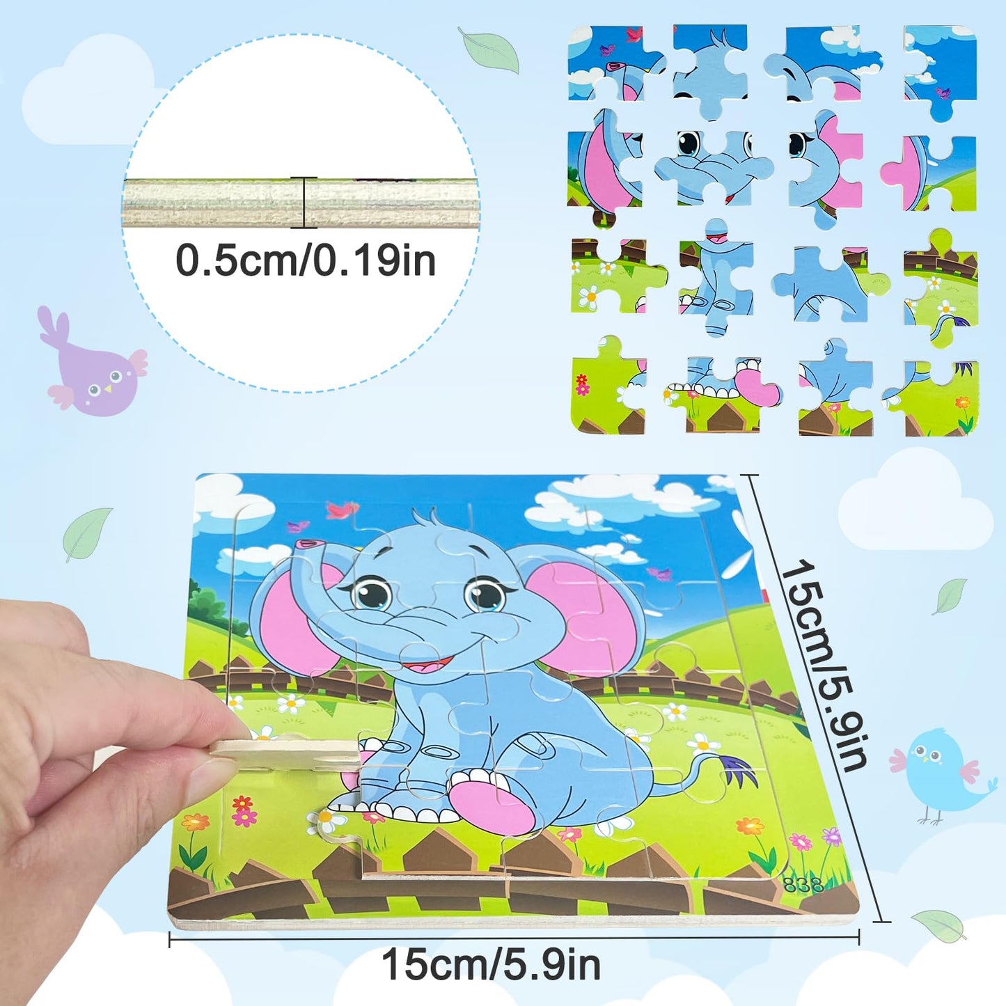 Sealive Wooden Animal Puzzles for Kids Ages 3-5, 6 Pack 16 Piece Jigsaw Set