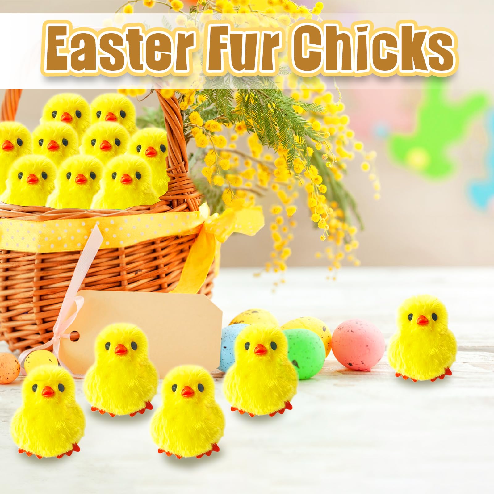 Baaxxango 12 Pcs Easter Fluffy Chicks,3.4 Inch Yellow Soft Plush Chicks Figurines,Mini Furry Chicks for Home Easter Basket Stuffers Party Favors