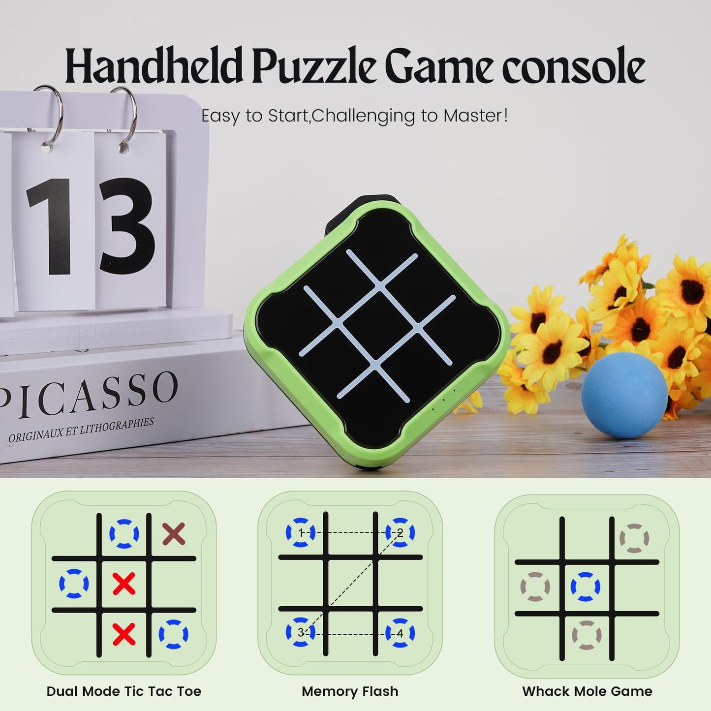 Tic Tac Toe, 4 in 1 Handheld Educational Game Machine, Electronic Tic Tac Toe Game for Education and Memory Growth, Home, Toy Board Game for Kids and